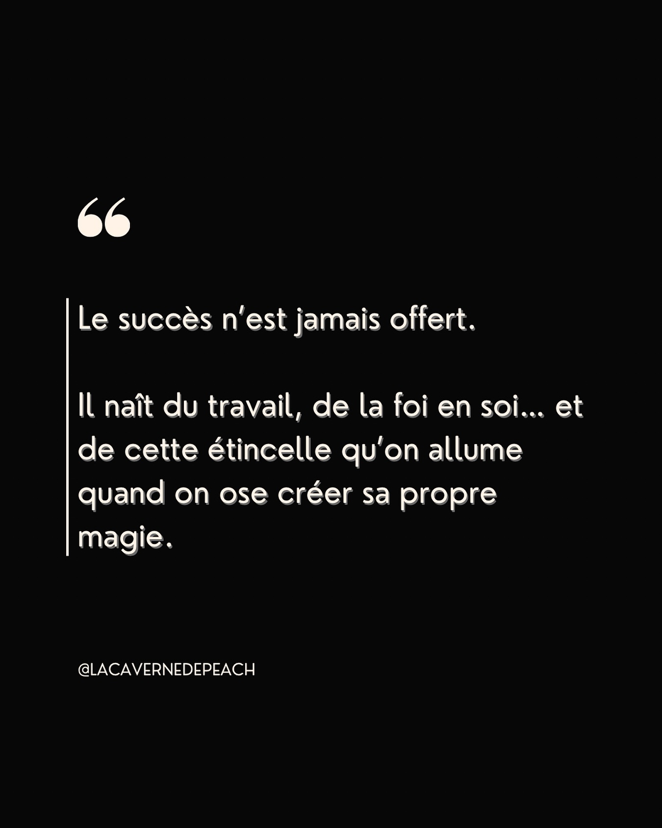 Il y a eu des soirs où j’ai travaillé jusqu’à oublier l’heure.
Des matins où j’ai recommencé à zéro, parce que je voulais que ce soit 𝘱𝘢𝘳𝘧𝘢𝘪𝘵.
Des décisions difficiles, des sacrifices, et des moments de doute… mais aussi cette petite voix qui me répétait : "𝘊𝘰𝘯𝘵𝘪𝘯𝘶𝘦, 𝘤𝘢 𝘦𝘯 𝘷𝘢𝘶𝘵 𝘭𝘢 𝘱𝘦𝘪𝘯𝘦."
La Caverne, ce n’est pas juste une entreprise. C’est des années de travail, de persévérance et de foi en un rêve qui me semblait parfois trop grand.
Aujourd’hui, je regarde le chemin parcouru avec fierté. 
Parce que malgré tout, j’ai toujours choisi d’aller plus loin pour vous offrir le meilleur, encore et encore. Et je compte bien continuer à vous surprendre. 
𝘗𝘦𝘢𝘤𝘩 ⚡︎
#lacavernedepeach #entrepreneurlife #lashboss #magicmindset