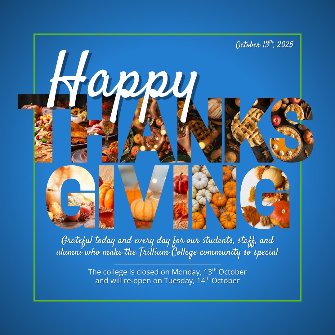 Grateful hearts, full plates, and bright futures. 🍁💫
Happy Thanksgiving from all of us at Trillium College — here’s to our students, staff, and alumni who make this community shine every single day! 💚
#TrilliumCollege #ThanksgivingVibes #Gratitude #TrilliumProud #FallFeels instagram image post