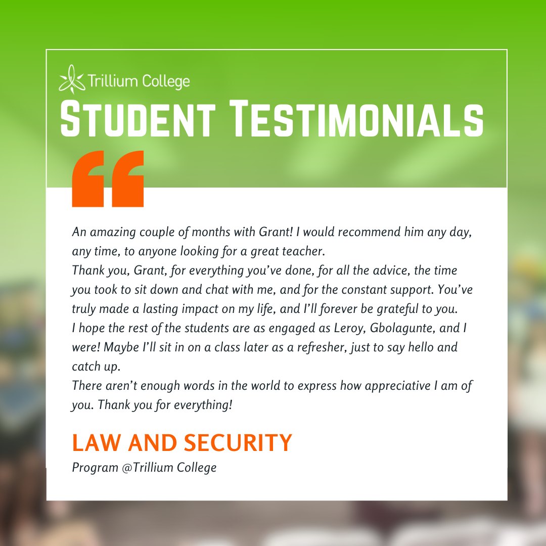 🚨 Big shoutout to Grant for being the kind of instructor who makes you actually want to show up to class 👏💼 His energy, mentorship & real-world insight inspire every future law & security pro who walks through his (virtual) doors.
Trillium’s Law and Security program gives you the skills to protect, serve & thrive in your community 💪
📚 12-month diploma
🍂 Fall enrolments OPEN!
#LawAndSecurity #TrilliumCollege #FutureOfficers #PublicSafetyCareers #CriminalJustice #OnlineLearning #FallEnrolment #CareerGlowUp #StudentSuccess instagram image post