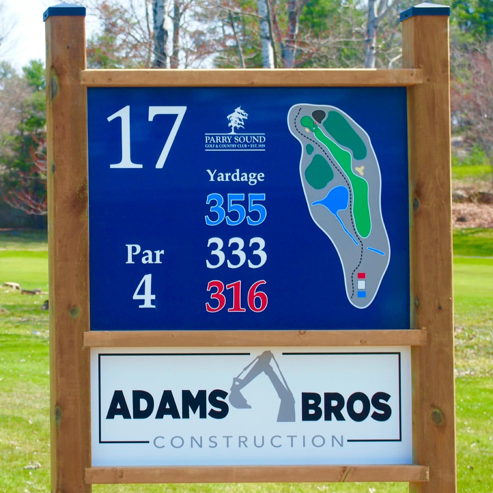 Adams Brothers Construction welcomes you to our gorgeous par four 17th hole.
Adams Bros. are your partner for construction and Demolition Projects in Parry Sound.
Adams Bros Construction offers a complete line of construction services to assist all individuals and companies in any construction, renovation or demolition project large or small. They are able to help you complete your project from start to finish. 705-746-2962
Thanks for your support!
#thebest6000