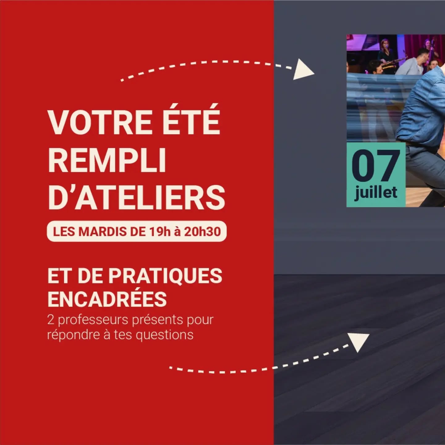 ÉTÉ 2026 🔥 Ateliers spéciaux et deux ambiances. Semaine 1 : atelier avec profs. Semaine 2 : pratique libre encadrée — tu danses, tu poses tes questions, tu progresses. Le programme complet est déjà affiché. Et le reste des informations, dans quelques jours :) #jive #danse #cours