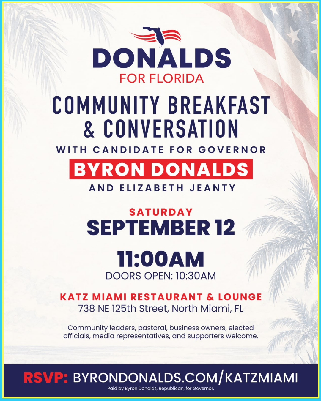 On Saturday morning, Sept. 12, Byron Donalds stood in North Miami and made his case to Haitian Floridians.
The Trump-endorsed Republican nominee for governor posted the visit the next day: four photographs and a short line. “Resilient. Faithful. Hardworking. That’s Florida’s Haitian community and that’s who I spoke with in North Miami yesterday morning,” he wrote. “It is a privilege to meet with the Floridians I intend to serve.”
The pictures came from a campaign “Community Breakfast & Conversation” at Katz Miami Restaurant & Lounge, a Haitian restaurant in North Miami. The program began at 11. Donalds appeared with Elizabeth Jeanty. The invite listed community leaders, pastors, business owners, elected officials, media, and supporters.
What he did not put in the post is the record that makes the stop politically loaded.
Three weeks earlier, on Aug. 23, Donalds went on CBS’s Face the Nation and defended the Trump administration’s termination of Temporary Protected Status for Haitians. Florida had been home to about 158,000 Haitian TPS holders, the largest concentration in the country. Asked about people who had lived and worked here legally, he said he had met Haiti’s transitional government and its ambassador, claimed security forces now hold “about a quarter to half of the country,” and argued TPS was never meant to run “into perpetuity with no end.”
“The Biden administration, through enforcement, took the T off the program,” he said. Extending it indefinitely, he added, created “the wrong incentives” for return and for Haiti’s stabilization. He conceded that stabilization will take time. He still backed the cutoff.
He voted against a House measure that would have extended Haiti’s designation. Other Florida Republicans including Reps. Carlos Giménez and María Elvira Salazar warned that stripping work authorization from Haitian TPS holders would damage the state’s workforce.
Donalds offered the room praise, not a reversal. He is now asking the same electorate whose legal status he argued should expire to help send him to Tallahassee in November, where he faces Democrat David Jolly.
📸 @byrondonalds
#lunionsuite #haitianamerican